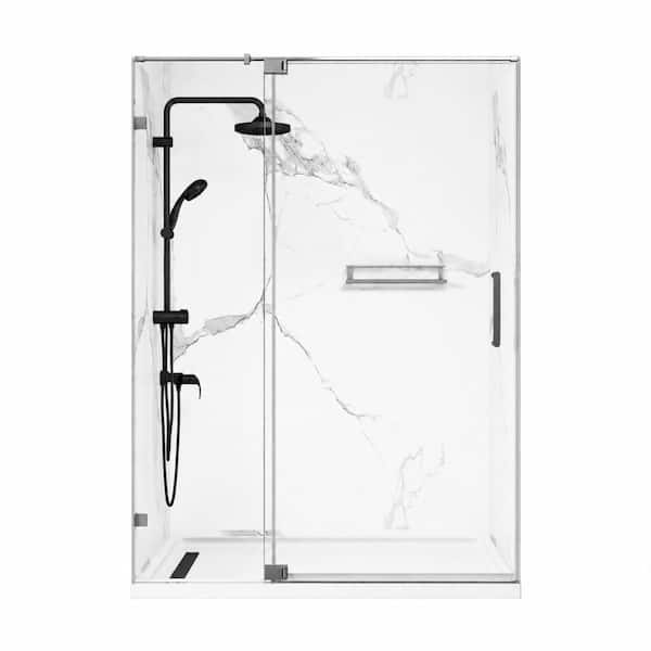 40-50 in. Pivot Semi-Frameless Shower Door in Chrome, 8mm Tempered Glass, Nano Coating, Stainless Steel, 1-Pair