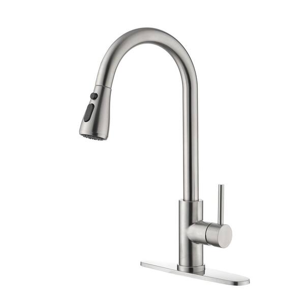 Aosspy Single-Handle Pull-Down Sprayer Kitchen Faucet in Brushed Nickel  AS-TH-4001NS8 - The Home Depot