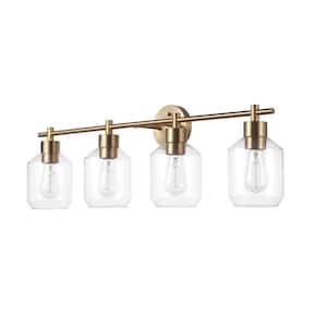 Cannes 33.63 in. 4-Light Matte Brass Vanity Light with Opal Glass Shades
