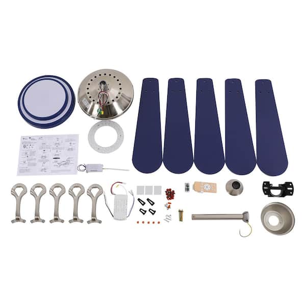 OUKANING 52 in. Indoor Blue and Silver Mute Ceiling Fan for