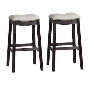 29 in. Black and Gray Backless Wooden Frame Bar stool with Fabric Seat (Set of 2)
