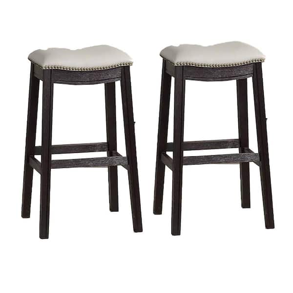 Benjara 29 in. Black and Gray Backless Wooden Frame Bar stool with Fabric Seat (Set of 2)
