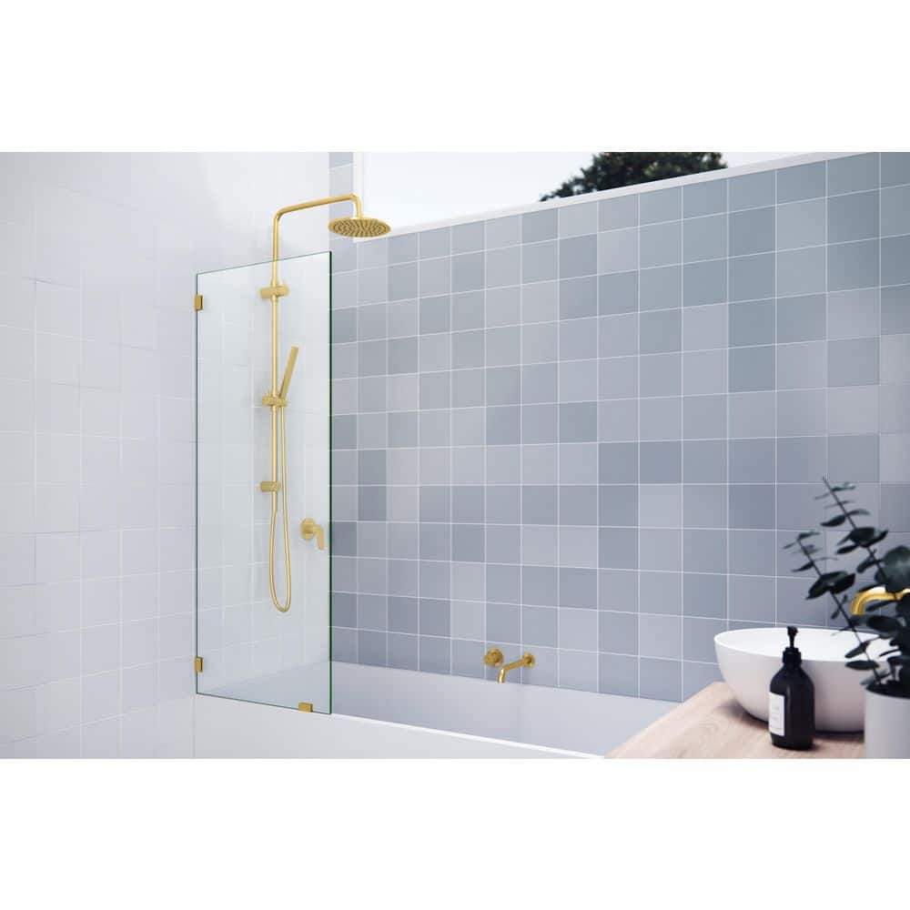 Vela 22.5 in. W x 58.25 in. H Frameless Fixed Panel Tub Door in Satin Brass with Clear Glass price history on PriceWatchPro