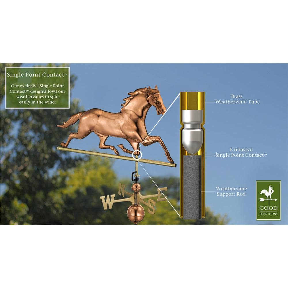 36'' Polished Copper Horse Weathervane with Brass Directionals