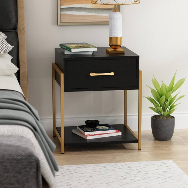 FUFU&GAGA 2-Drawer Black Wood Nightstand Side Table Bedside Table 21 in. H  x 20 in. W x 16 in. D KF310010-01-QKC - The Home Depot