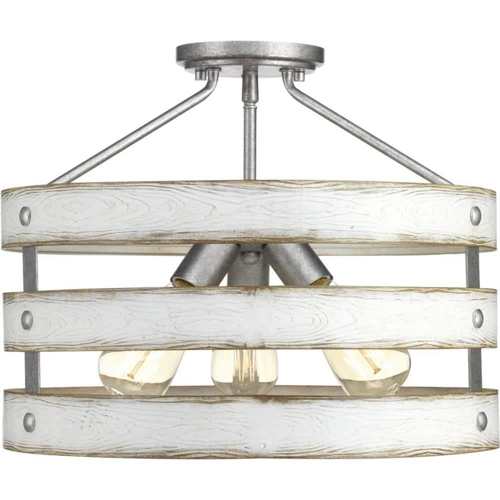 Gulliver 17" White and Galvanized Farmhouse Drum Light