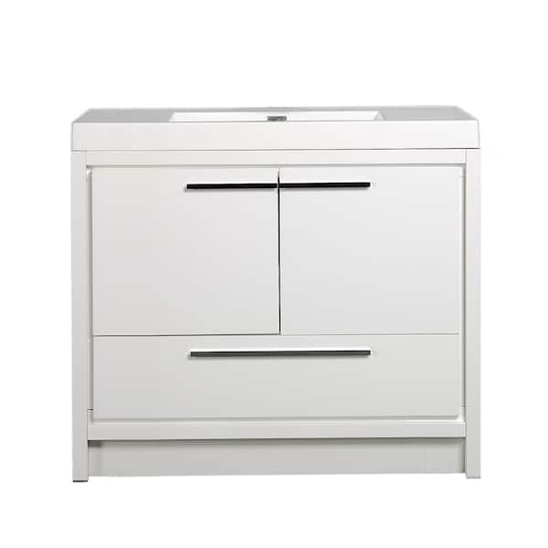 36 in. W x 20 in. D x 35 in. H Freestanding Bath Vanity in High Glossy White with White Glossy Resin Top