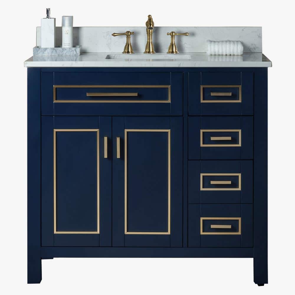 WOODBRIDGE Millan 37 in.W x 22 in.D x 38 in.H Bath Vanity in Navy Blue