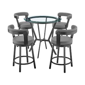 Naomi and Bryant 5-Piece Glass Top Black and Gray Counter Height Table Set