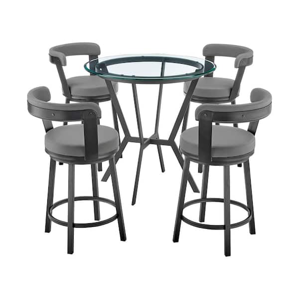 Armen Living Naomi and Bryant 5-Piece Glass Top Black and Gray Counter Height Table Set