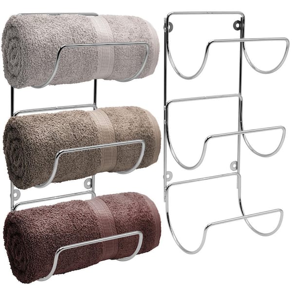 2 Pack Towel Holder 3 Tier Wall Mounted Towel Rack 12.75 in. Silver