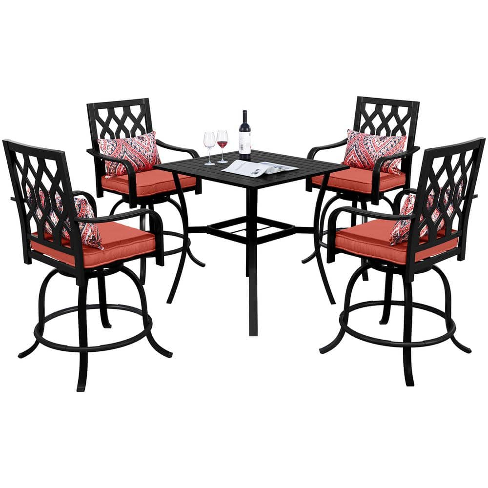 DEXTRUS 5Piece Aluminum Square Patio Outdoor Dining Set with Red