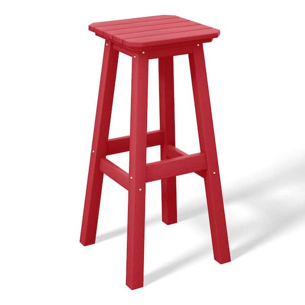 WESTIN OUTDOOR Laguna 29 in. HDPE Plastic All Weather Backless Square Seat Bar Height Outdoor Bar Stool in Red