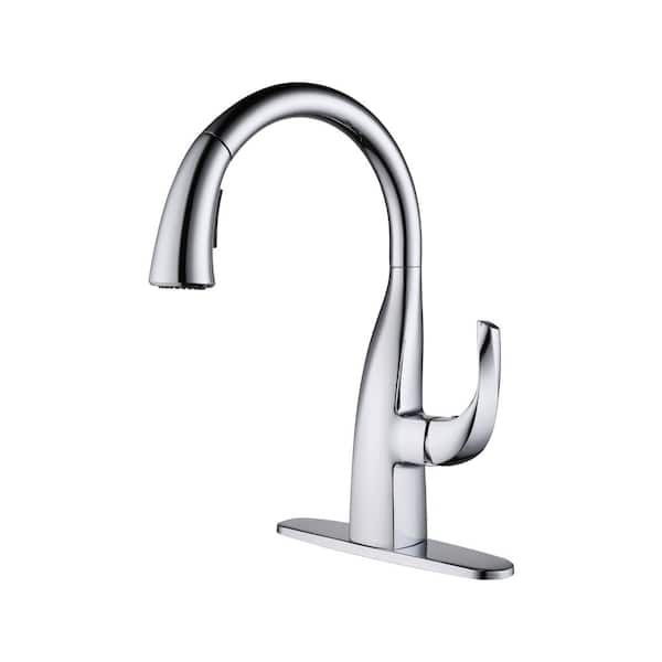IVIGA Single Handle Pull Down Sprayer Kitchen Faucet with Vintage Gooseneck and Deckplate Included in Polished Chrome