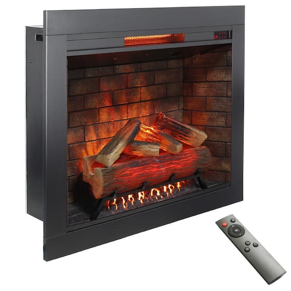 33 in. Wall Mount Electric Fireplace Insert in Black with Tempered Glass