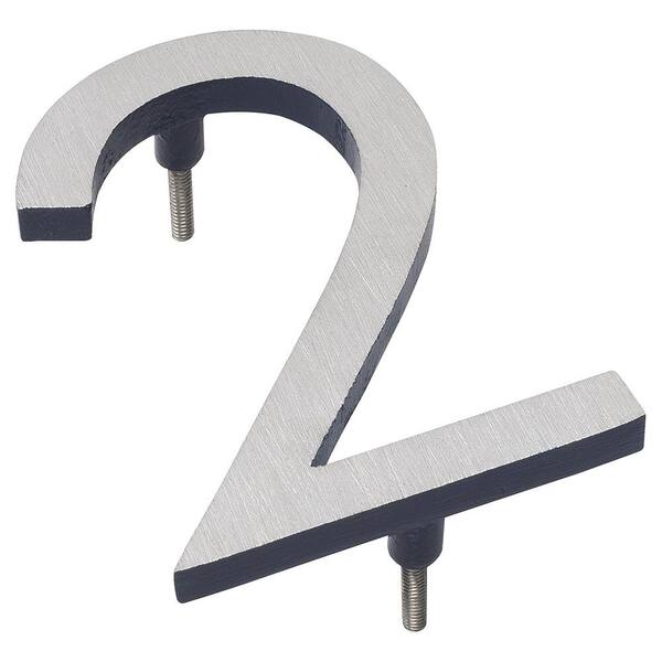 Montague Metal Products 4 in. Satin Nickel/Navy 2-Tone Aluminum Floating or Flat Modern House Number 2
