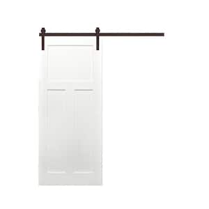 30 in. x 80 in. 3-Panel Unfinished Prime Solid Pine Wood Interior Sliding Barn Door with Oil Rubbed Bronze Hardware Kit