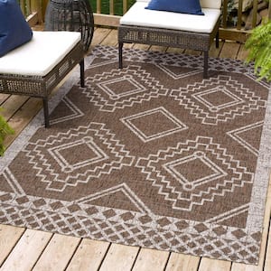 Marokko Diamond Tribal Medallion Brown/Beige 3 ft. x 5 ft. Indoor/Outdoor Area Rug