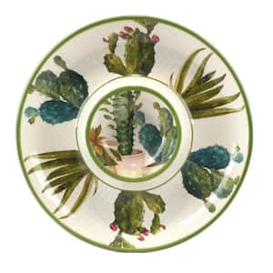 Cactus Verde 13.5 in. Multi-Colored Earthenware Round Chip And Dip Server