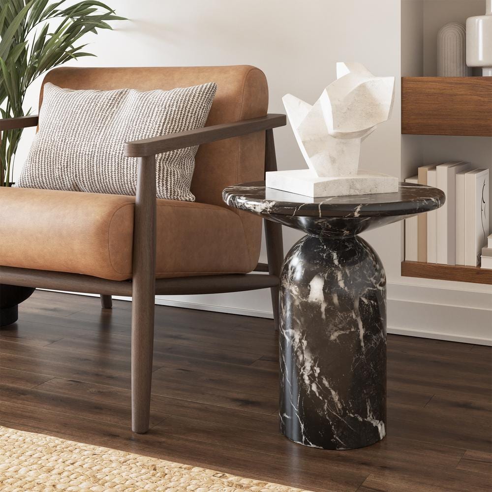 Wels 17.5 in. Black Marble End Table - thumbnail 8