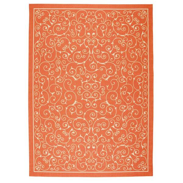 Nourison Home and Garden Pavilion Orange 10 ft. x 13 ft. Floral Transitional Indoor/Outdoor Patio Area Rug