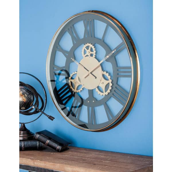 Litton Lane 32 in. x 32 in. Black Stainless Steel Metal Gear Wall Clock