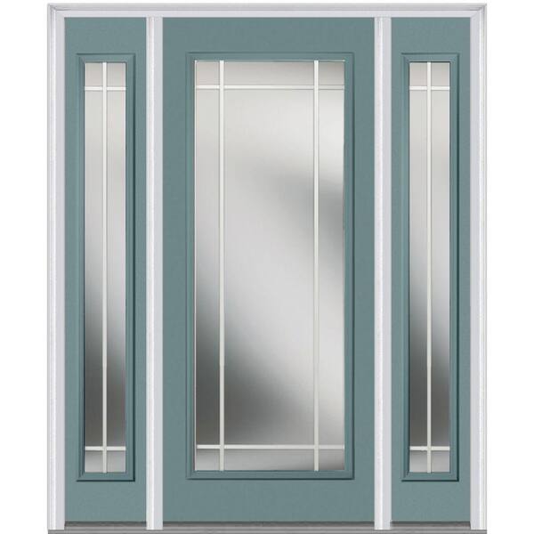 MMI Door 60 in. x 80 in. Internal Grilles Left-Hand Inswing Full Lite Clear Painted Steel Prehung Front Door with Sidelites