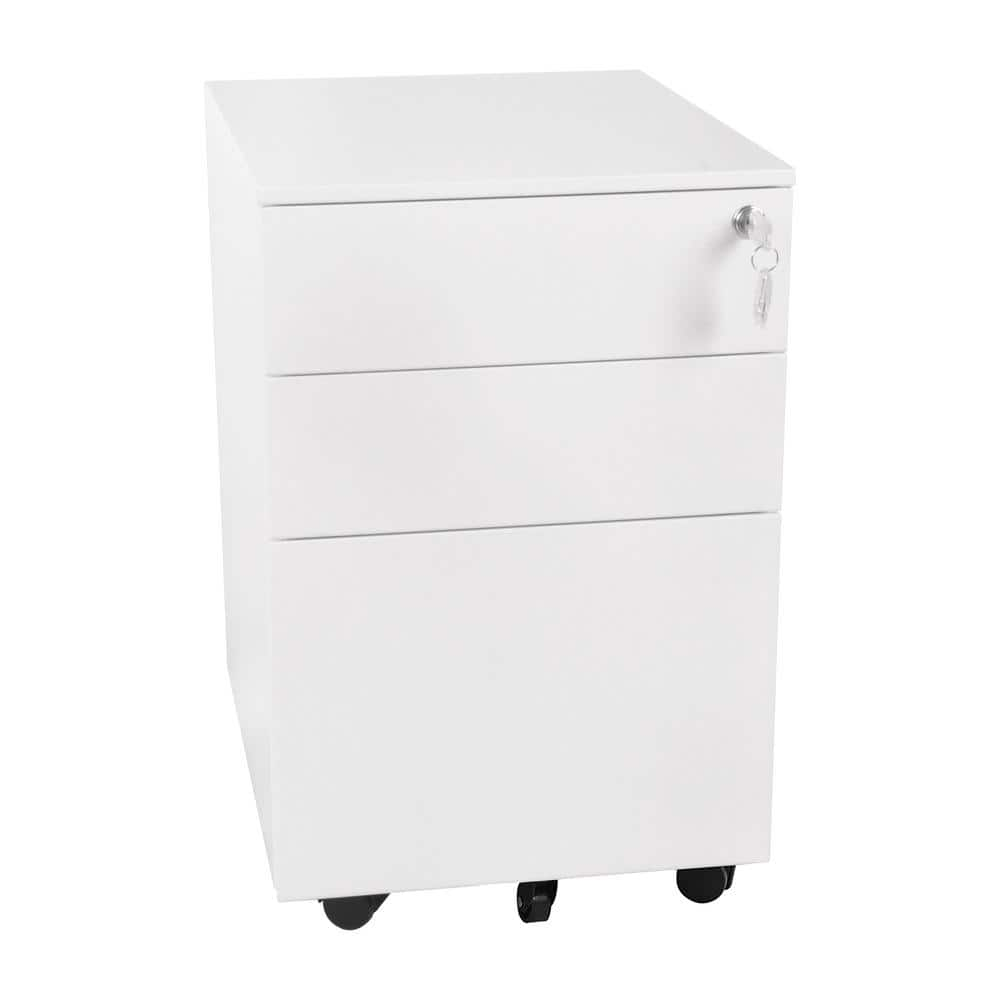 3 Drawer White Metal Mobile Vertical Filing Cabinet With Lock Key   White File Cabinets Wjg001 64 1000 