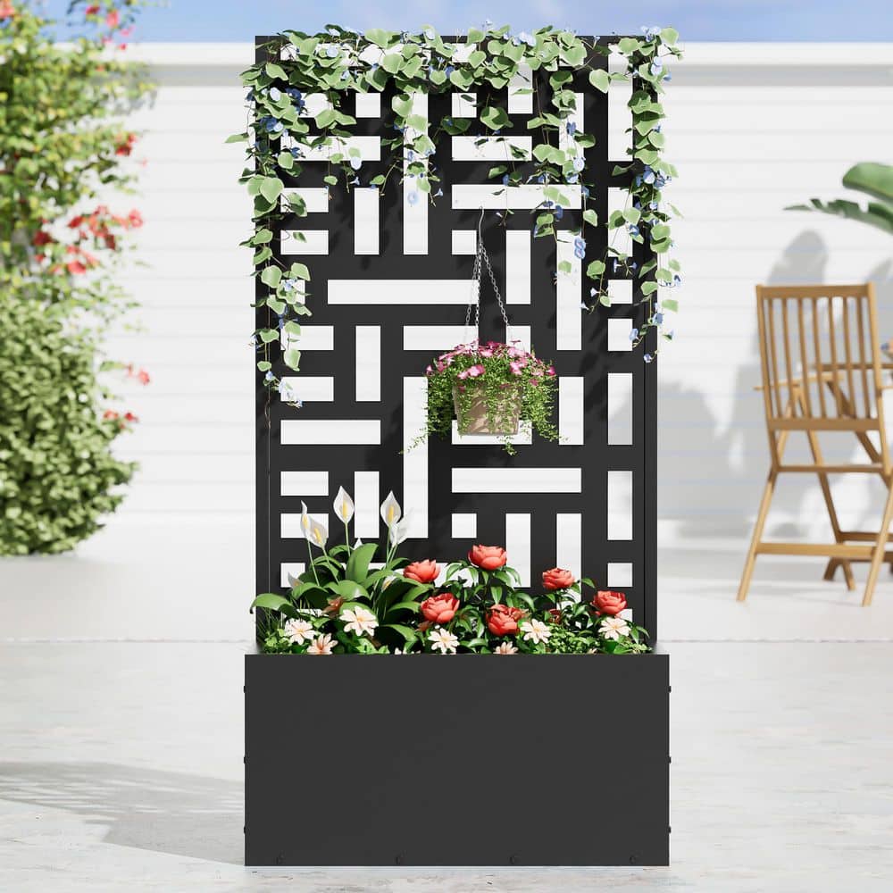 47 in. x11 in. x24 in. Black Metal Iron Raised Beds Planter Box with Attached Trellis for Climbing Vegetation price history on PriceWatchPro