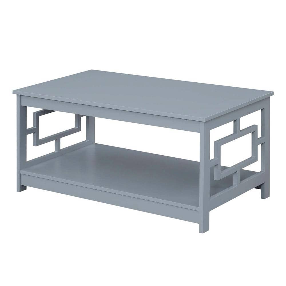 Symmetrical Square Gray Wood Coffee Table with Open Shelf