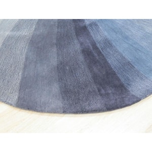 Blue 6 ft. Round Hand Tufted Wool Contemporary Swirl Area Rug
