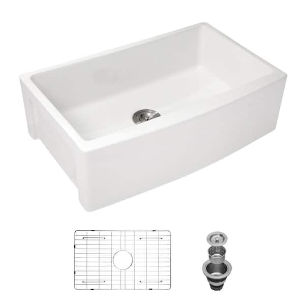 30 in. Farmhouse/Apron-Front Single Bowl White Ceramic Kitchen Sink with Bottom Grids