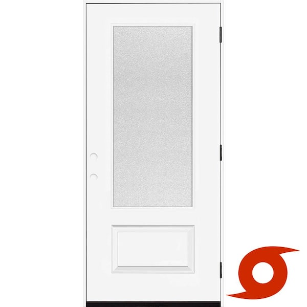 Palisade 36 in. x 80 in. 3/4 MicroGranite Impact Glass LHOS Primed Fiberglass Prehung Front Door with 4-9/16 Frame