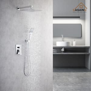 3-Spray Patterns with 2.5 GPM 12 in. 2 Functions Wall Mount Handheld Shower Head in Chrome (Value Included)