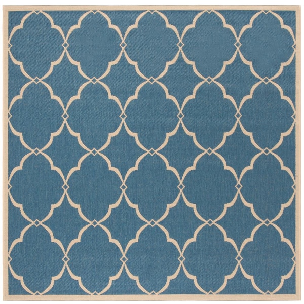 SAFAVIEH Beach House Blue/Cream 7 ft. x 7 ft. Square Geometric Indoor/Outdoor Patio  Area Rug