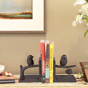 Brown Metal Cast Iron Birds on Branch Animals Bookends (Set of 2)