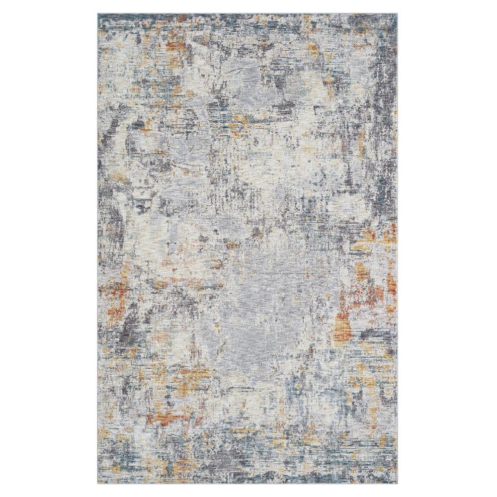 Alaya Gray/Rust/Ivory 7 ft. 9 in. x 9 ft. 9 in. Abstract Performance Area R