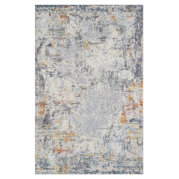 LR Home Alaya Gray/Rust/Ivory 5 ft. x 8 ft. Abstract Performance Area Rug