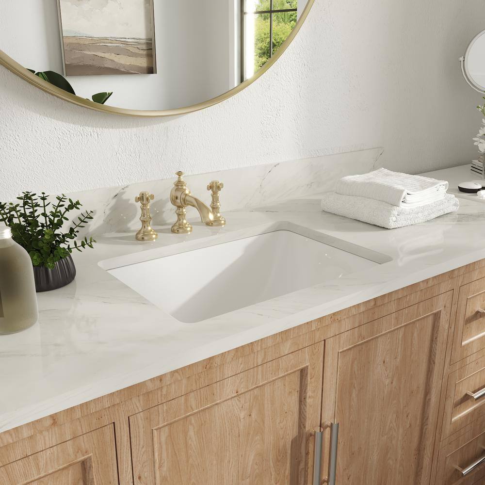 White Ceramic Rectangular Undermount Bathroom Sink with Overflow