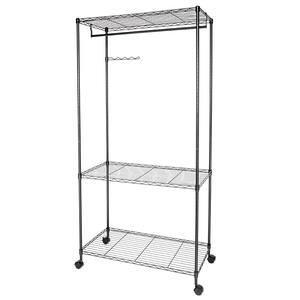 35 in. x 71 in. Black Carbon Steel Garment Rack with Wheels and Rotating Wave Hook Black