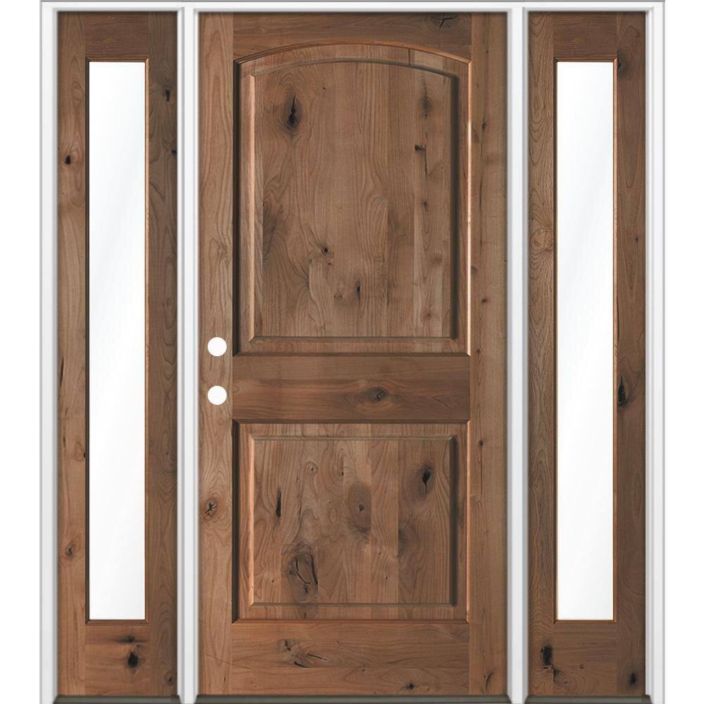64 x 96 in. Knotty Alder 2-Panel Arch-Top Right-Hand/Inswing Clear Glass True Black Stain Wood Prehung Front Door DFSL price history on PriceWatchPro