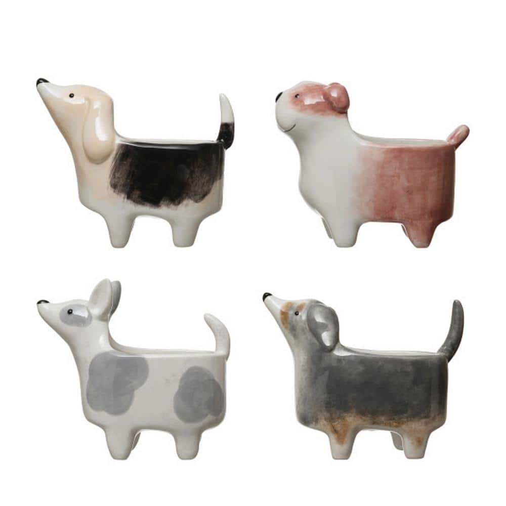 Storied Home Multi-color Ceramic Dog Shaped Decorative Pots (4-Pack ...