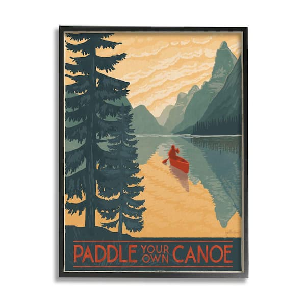 Stupell Industries Paddle Your Own Canoe Phrase Lake Adventure By Janelle Penner Framed Print Typography Texturized Art 11 in. x 14 in.