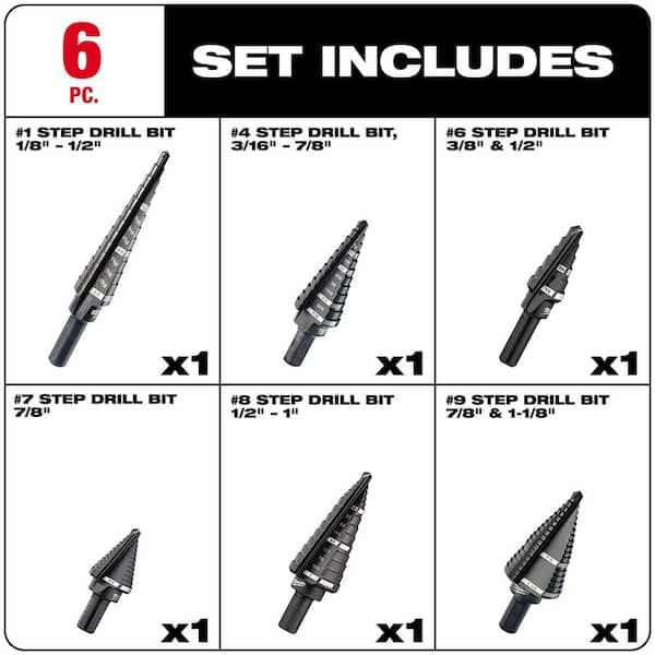 Step Drill Bit Set 48-89-9224 New Milwaukee Jam-Free Dual Flute 6pc