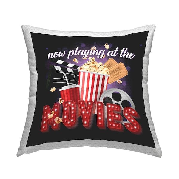 Stupell Industries Vintage Now Playing Movies Multi-Color Square Outdoor Throw Pillow