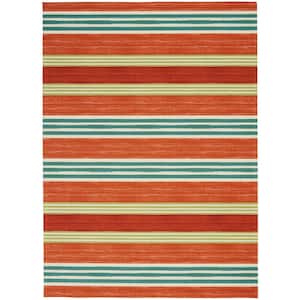 Sun N Shade Orange 5 ft. x 8 ft. Striped Contemporary Indoor/Outdoor Area Rug