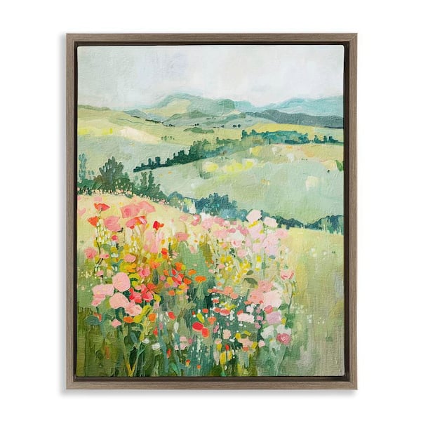 Stupell Industries Soft Flowers Meadow by RileyB Brown Floater Frame Nature Graphic Art Print 31 in. x 25 in.