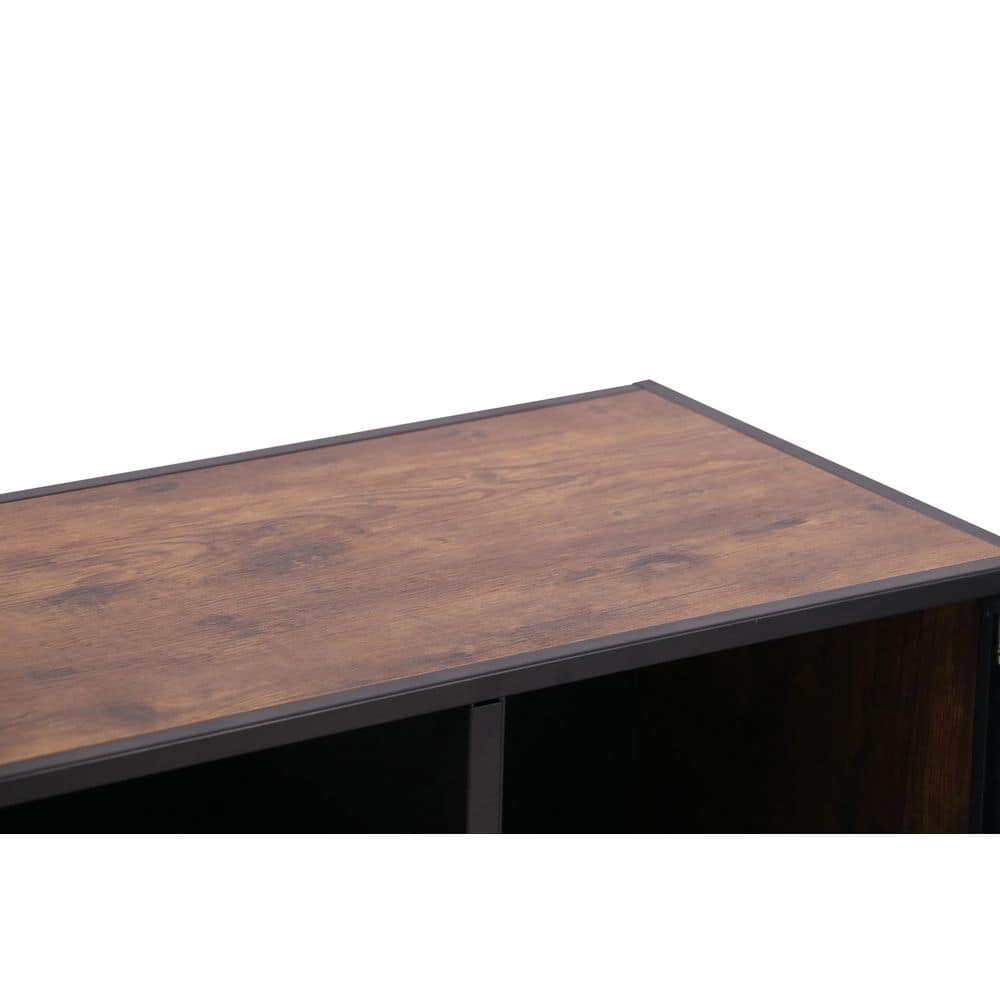 Black Steel and Wood 2-Door TV Cabinet with Mesh Panels
