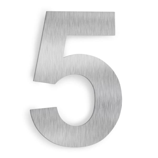 Barton 6 in. Satin Stainless Steel Floating House Number 5