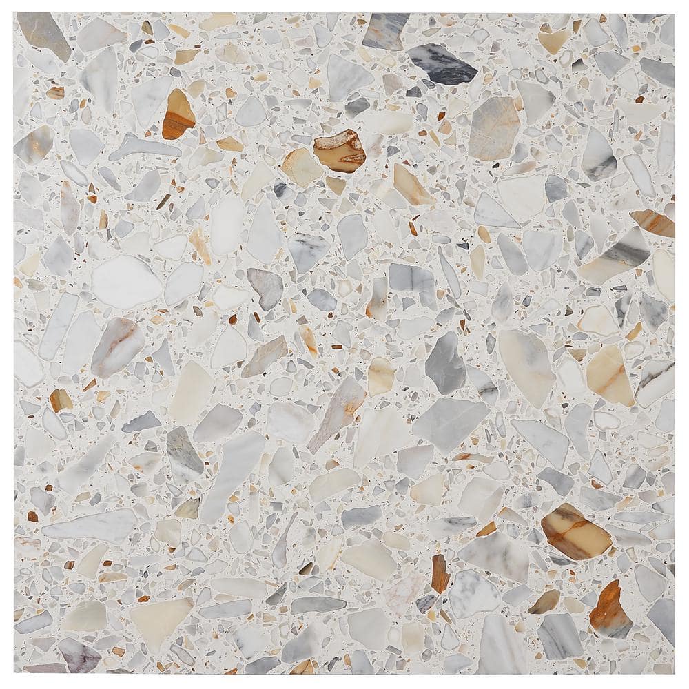 Calacatta White/Cream Large Format Honed Terrazzo Floor and Wall Tile